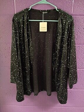 BloomChic Black Cardigan with White Speckle Print